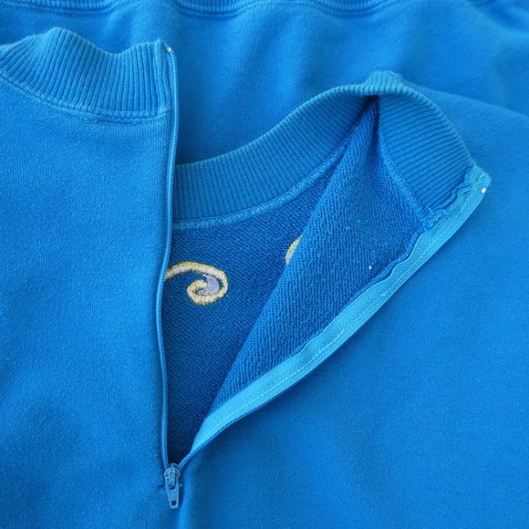 Vintage 80s Blue Sweatshirt 3D Velvet Purple Hearts Embroidered Zipper Back L - Picture 7 of 12